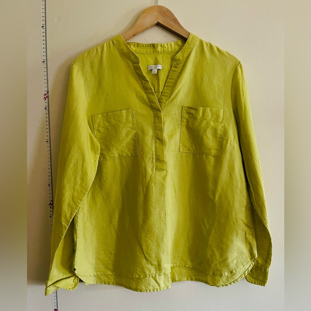 Talbots Chartreuse Linen Blend Popover